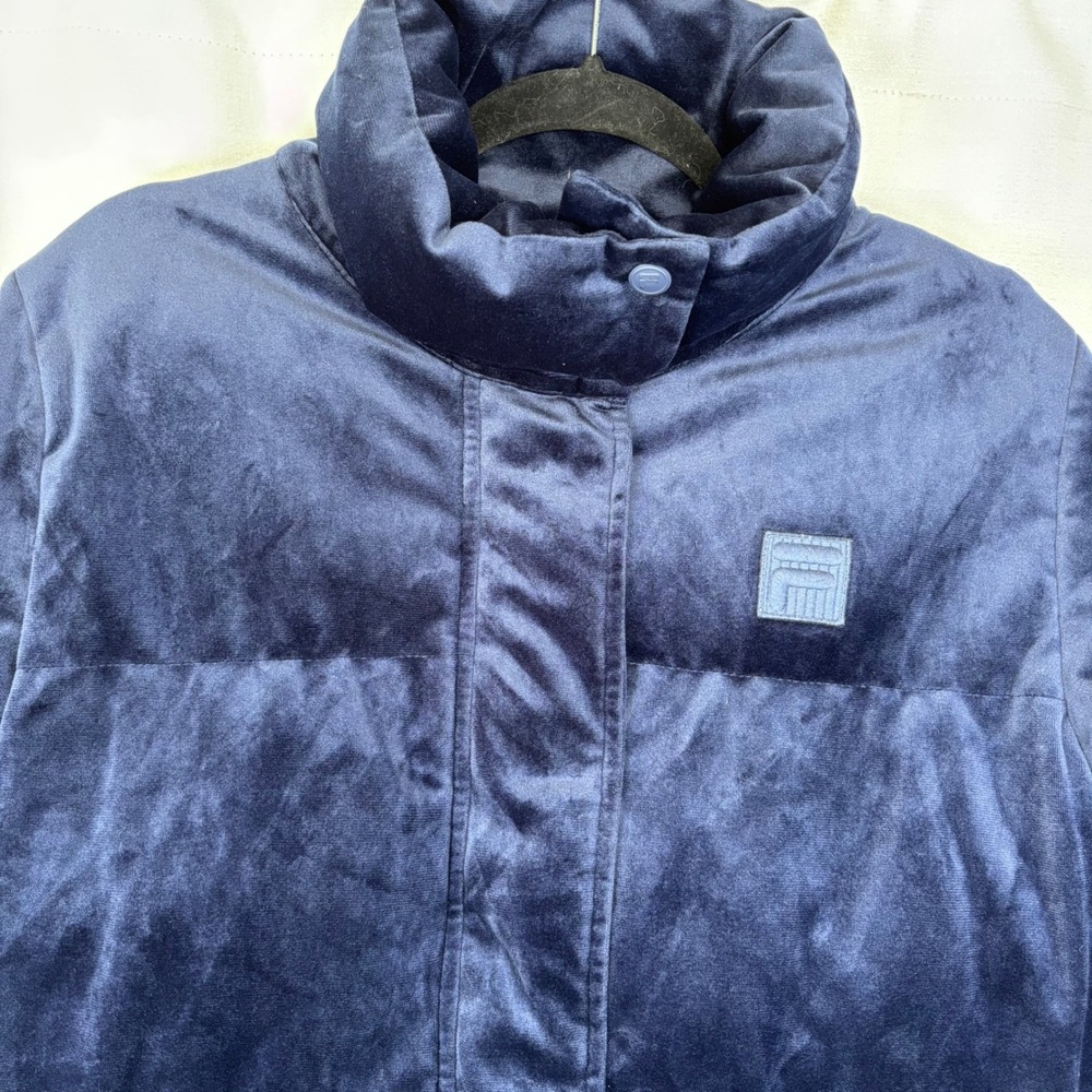 Fila Jacket Women's Velvet Puffer Bella High Neck Full Zip Blue Sz M